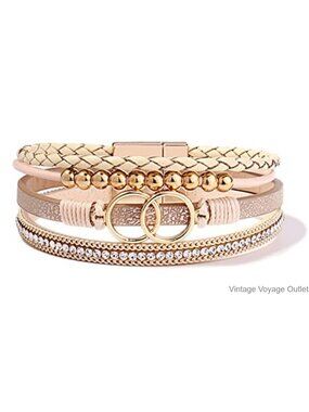 Chunky Boho Leather Wrap Bracelet Stackable Beaded Circle Western Jewelry